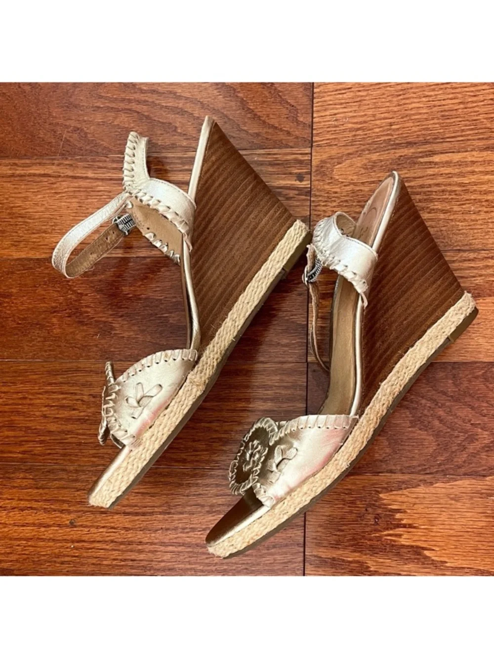 Gold Jack Roger’s Wedge Sandals with Decorative Medallion size 9